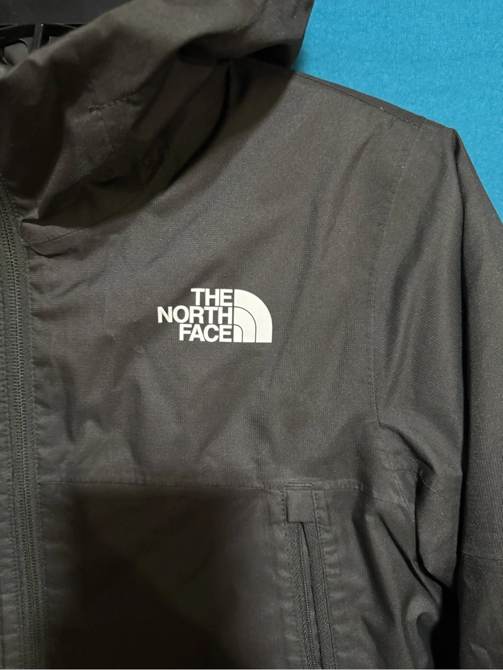 The North Face Kids Black Hooded Shell Jacket with White Logo